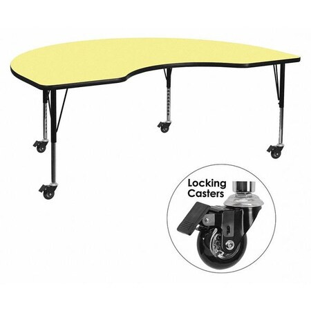 Kidney Activity Table, 48" W, 96" L, 25.37" H, Laminate, Yellow