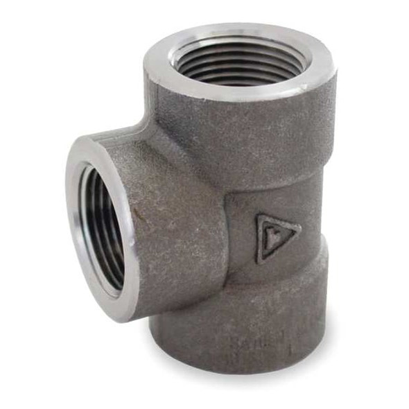 Tee Tee, 2-1/2" Pipe, FNPT, Black Forged Steel, Class 3000