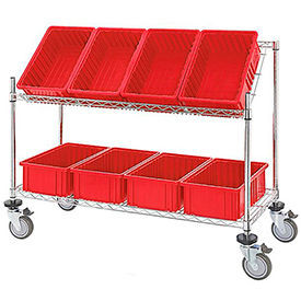 Global Industrial Easy Access Slant Shelf Chrome Wire Cart 8 Red Grid Containers