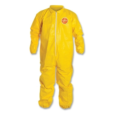 Tychem® 2000 Coverall, Serged Seams, Collar, Elastic Wrists and Ankles, Zipper Front, Storm Flap, Yellow, Large