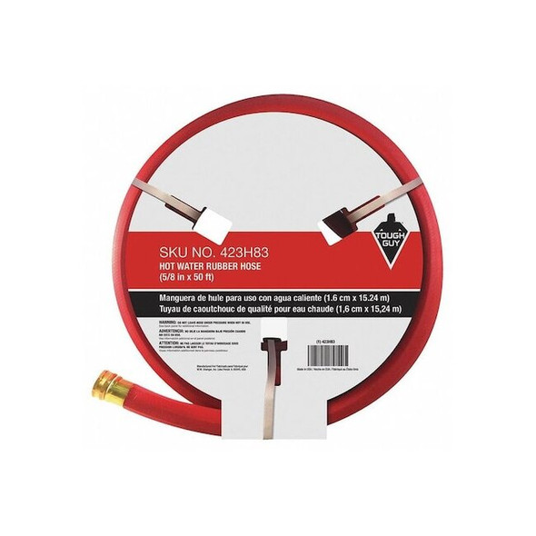 5/8 in ID x 50 ft L Water Hose, Rubber Tube, Red, Brass x Aluminum Fitting