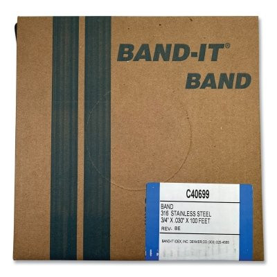 316 Stainless Steel Band, 3/4 in W x 100 ft L, 0.03 in Thick, 316 Stainless Steel