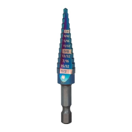 Spyder 13 Step Bit, Mach-Blue Hex Shank, 1/8'', 1/2'' No 1 19019