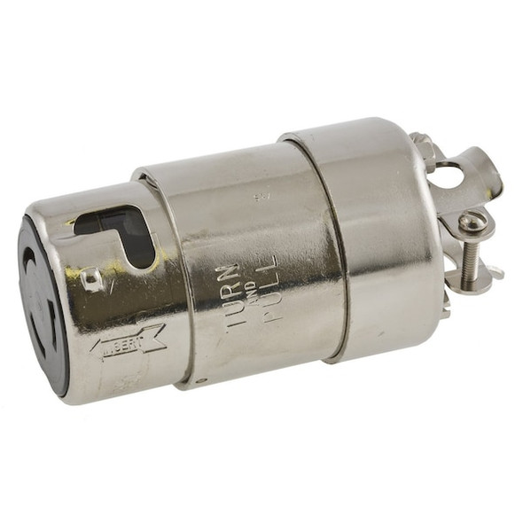 Locking Connector, Non-NEMA, 50 A, 125V AC, Single Phase, 2 Pole, Screw Terminals, Silver