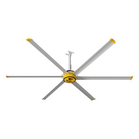 Ceiling Fan, 10 ft Blade Dia, 6 Blades, Variable Speeds, 110 to 125V AC, Yellow