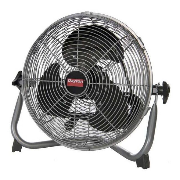 Dayton Floor Fan, 3 Speeds, Silver, Wall and Ceiling Bracket 61LD81