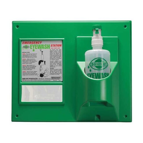 Single-Use Eyewash Station, Manual, 32 oz Bottle, with Housing, Green
