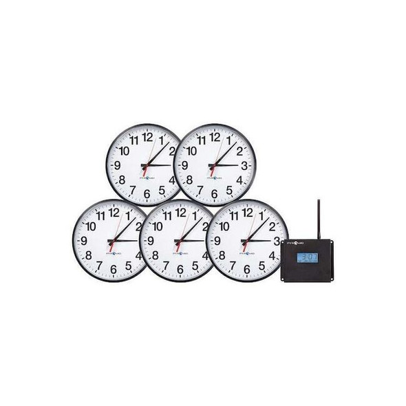 Pyramid 13-1/4" Analog Wireless Synchronized Clock Bundle, Black WSCBA-5