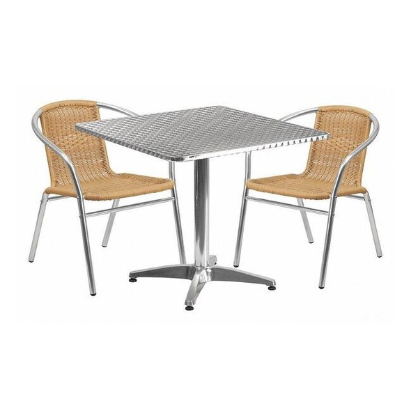 Square Table Set, Aluminum, Plastic, Rattan, Stainless Steel, Grey