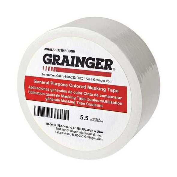 Masking Tape, 3/4 in W x 60 yd L, 5.5 mil Thick, White, Rubber Adhesive, 48 PK
