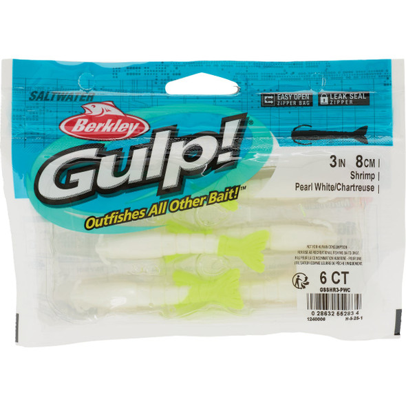 Berkley Gulp! 3 In. Pearl Saltwater Shrimp (6-Pack) GSSHR3-PWC