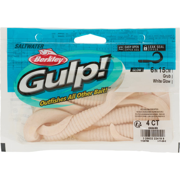 Berkley Gulp! White Glow Saltwater Grub Fishing Lure GSG6-WG
