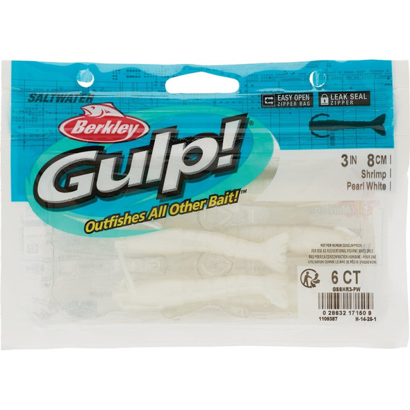 Berkley Gulp! Pearl White Saltwater Shrimp Fishing Lure GSSHR3-PW 761149