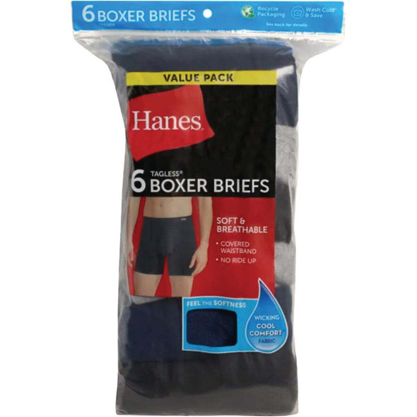 Hanes Men's L Black/Gray/Blue Boxer Briefs (6-Pack) 7460P6-L