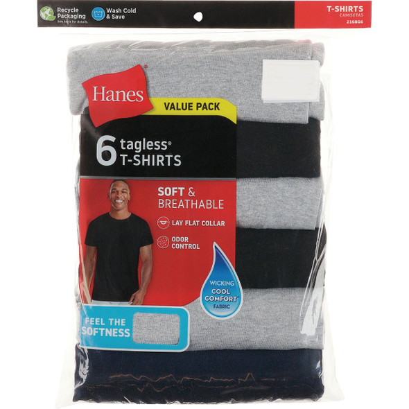Hanes 3XL Black & Gray Cotton Crew T-Shirt (6-Pack) 216BG6-3XL