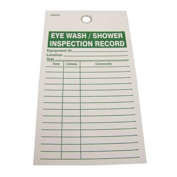 Tag, Eyewash, Vinyl, 3 3/16 in H x 5 3/4 in W, White, Rectangle, 25 PK
