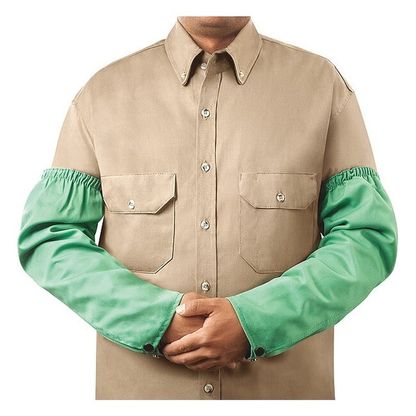 Flame-Resistant Sleeve, Cotton, 18 in Length, Green, Elastic Cuff