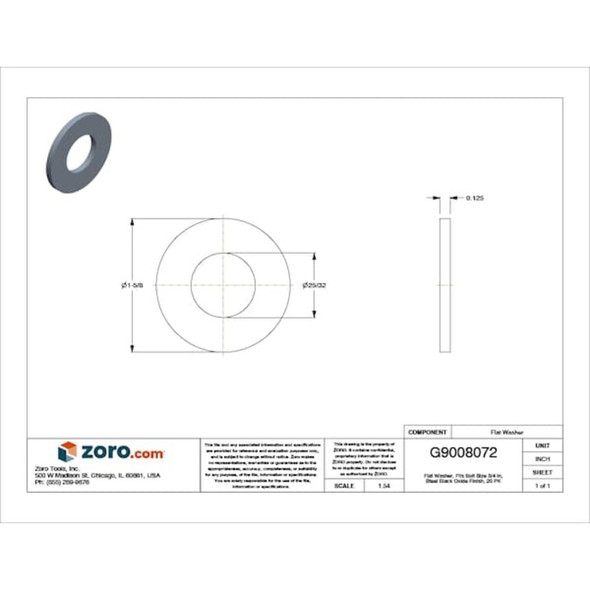 Flat Washer, For Screw Size 3-4" ,Steel Black Oxide Finish, 20 PK  U38403.075.0001