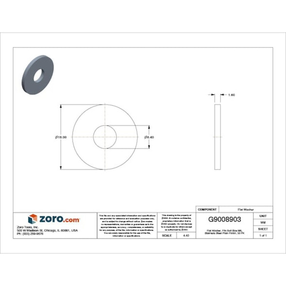 Flat Washer, For Screw Size M6 ,Stainless Steel Plain Finish, 50 PK  M55530.060.0001