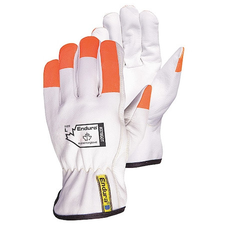 Endura Leather Drivers Gloves, Safety, Orange/White, 2XL, 12 PK 378GOT-2XL