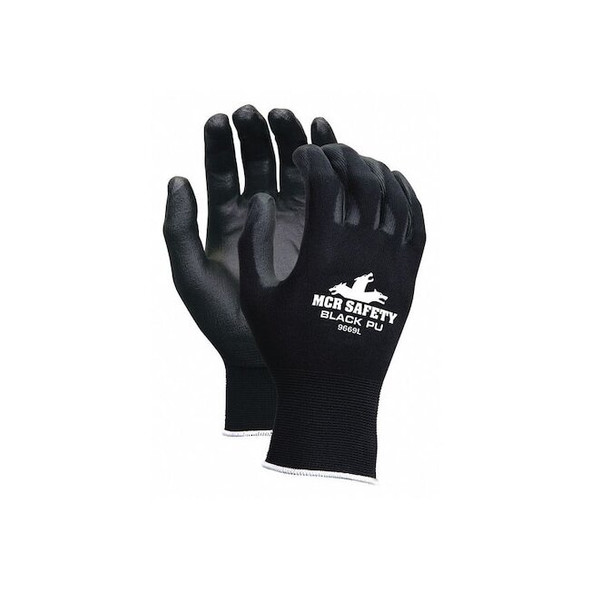 Coated Gloves, Polyurethane, Flat, 3/4 Dip, 4 Abrasion Level, Black, XL 1 PR