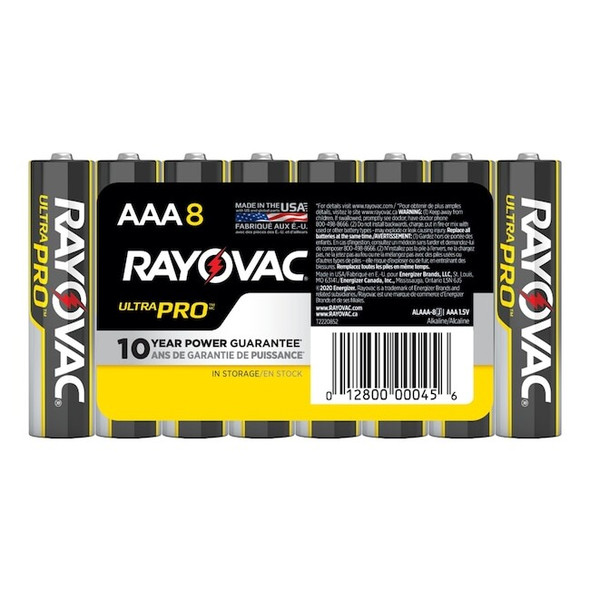 Rayovac UltraPro AAA Alkaline Battery, 1.5V DC, PK8 ALAAA8