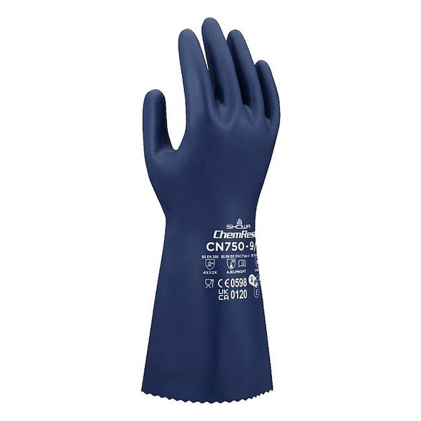 CN750 Chemical Resistant Gloves, Nitrile, 13 in L, 0.46 mm, Blue, 11, 1 PR