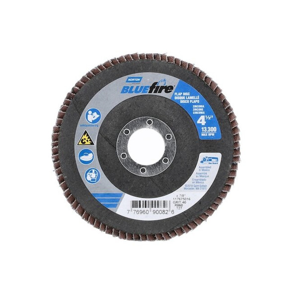 Norton Abrasives Flap Disc,Zirconia Alumina,4 1/2" dia 77696090082 Pack of 10