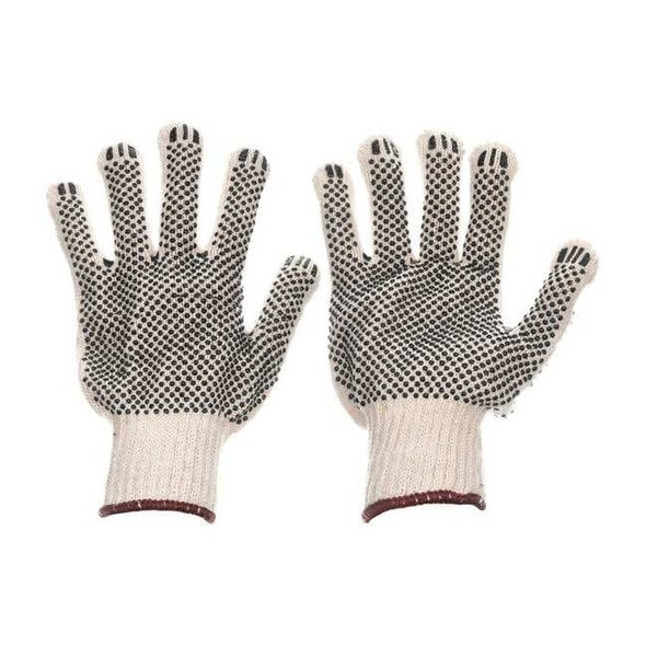 Knit Gloves, Cotton, Polyester, PVC, Dotted Palm, Knit, Beige, Black, XL, 1 PR