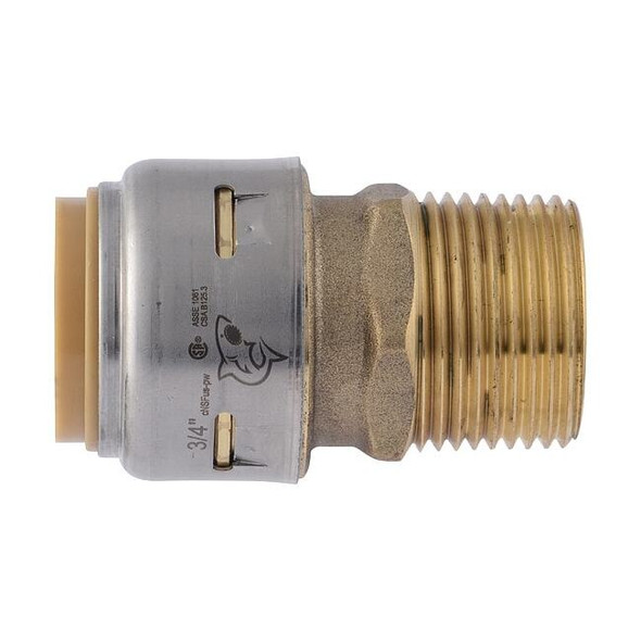 Sharkbite Fitting, Straight, Brass, Push-Fit 3/4 in, MNPT 3/4 in  UR134A
