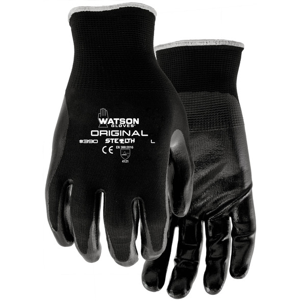 Nitrile, lightly textured, Palm, 4 Abrasion Level, Black, L 1 PR Pack of 12