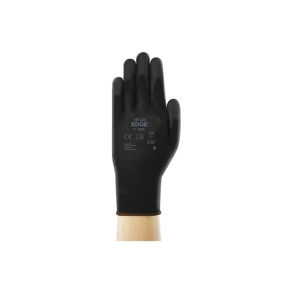 Coated Latex Free Glove, Polyurethane, Palm, Black, 6 1 PR Pack of 12