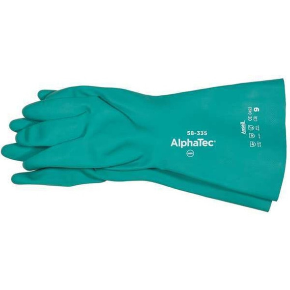 AlphaTec Chemical Resistant Gloves, Nitrile, 15 in L, 28 mil, Green, 7, 1 PR  58-335