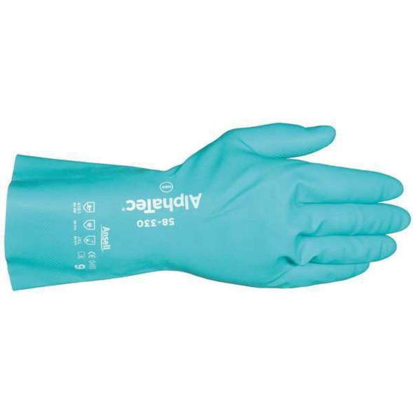 AlphaTec Chemical Resistant Gloves, Nitrile, 12 in L, 14 mil, Green, 7, 1 PR  58-330