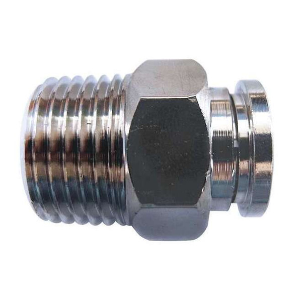 Push-Fit Adapter Fitting, 3/8 in Tube Size, Brass, Silver