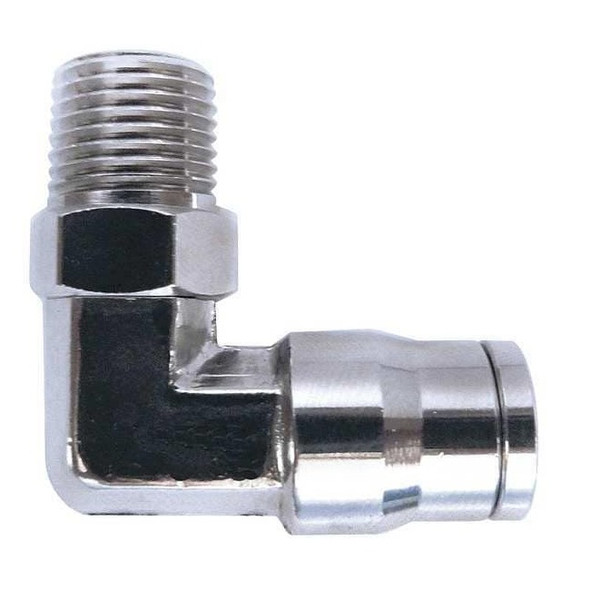Push-Fit Elbow Fitting, 3/8 in Tube Size, Brass, Silver