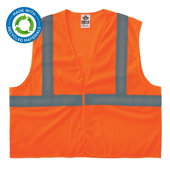 Hi-Vis Safety Vest, 100% recycled polyester, Orange, Size XS Pack of 2
