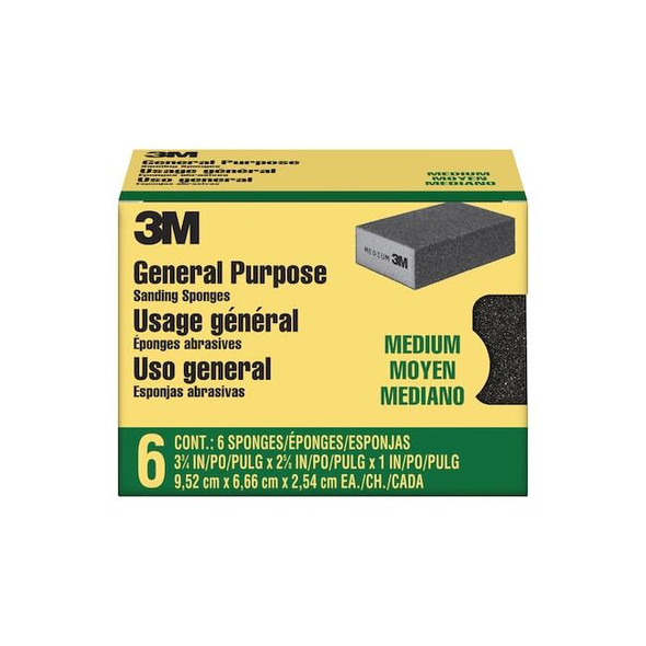3m Sanding Sponge,Medium,3 3/4"L,6/Pack CP002-6P-CC Pack of 4