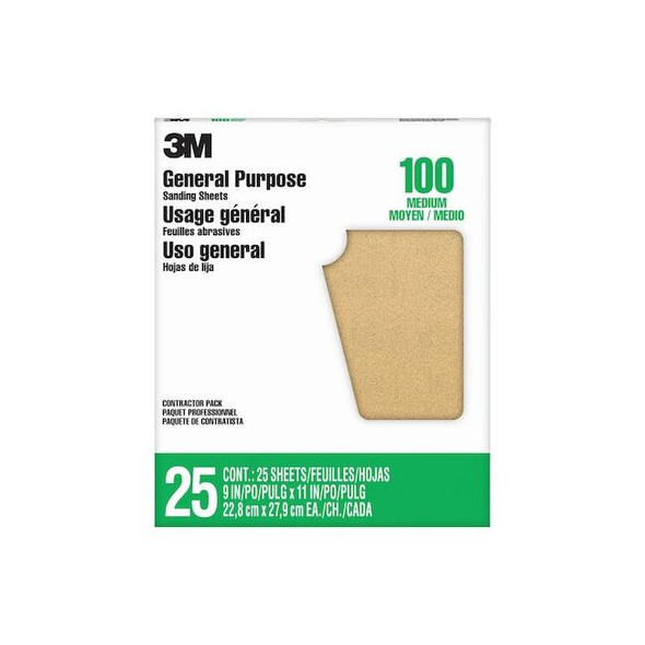 3m Sandpaper Sheet,100 Grit,9"W,PK25 11604NA-25