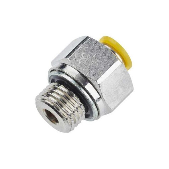 Parker Metric Metal Push-to-Connect Fitting, Brass, Silver 68PLP-4M-M5