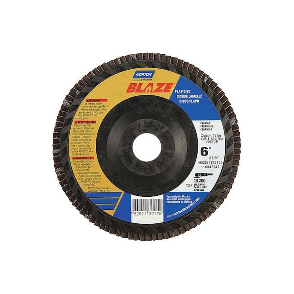 Norton Abrasives Fiber Disc,6 in Dia,7/8in Arbor,80 Grit 66261132125 Pack of 10