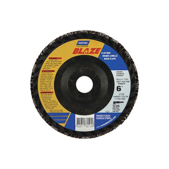 Norton Abrasives Fiber Disc,6 in Dia,7/8in Arbor,60 Grit 66261132124 Pack of 10
