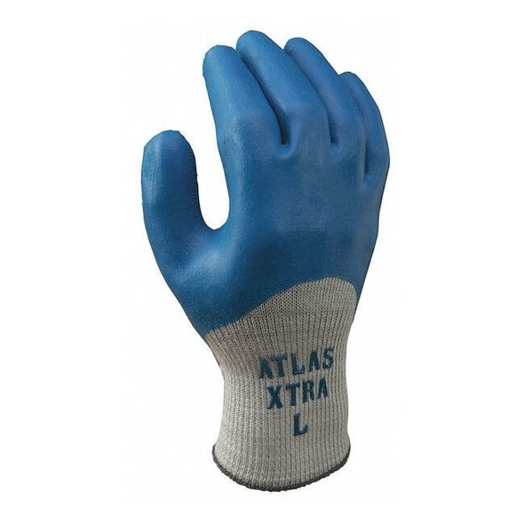 Coated Gloves, Natural Rubber Latex, Rough, Full, 4 Abrasion Level, Blue, S 1 PR