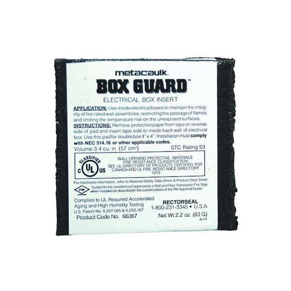 Metacaulk Firestop Sheet,Black,Intumescent,3.69"L 66367 Pack of 50