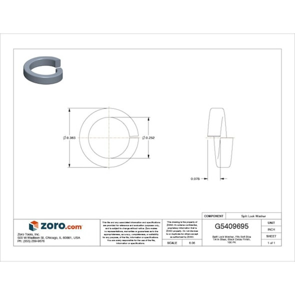Split Lock Washer, For Screw Size 1-4 in Steel, Black Oxide Finish, 100 PK  U37200.025.0001