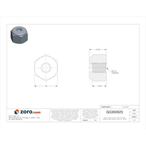 Nylon Insert Lock Nut, 3-8"-16, Steel, Grade 8, Black Oxide, 21-32 in Ht, 50 PK  U12411.037.0001