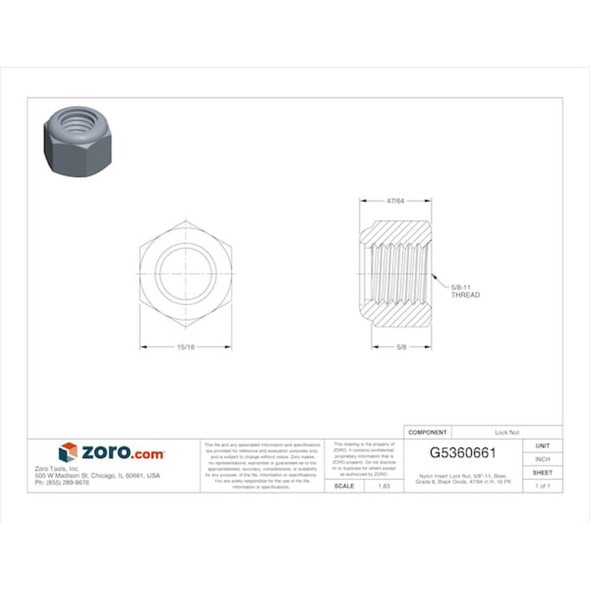 Nylon Insert Lock Nut, 5-8"-11, Steel, Grade 8, Black Oxide, 47-64 in Ht, 10 PK  U12411.062.0001