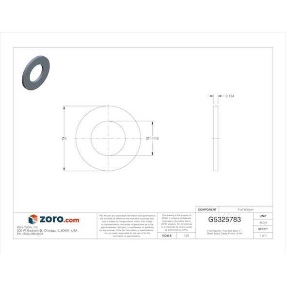 Flat Washer, For Screw Size 1" ,Steel Black Oxide Finish, 5 PK  U38200.100.0001