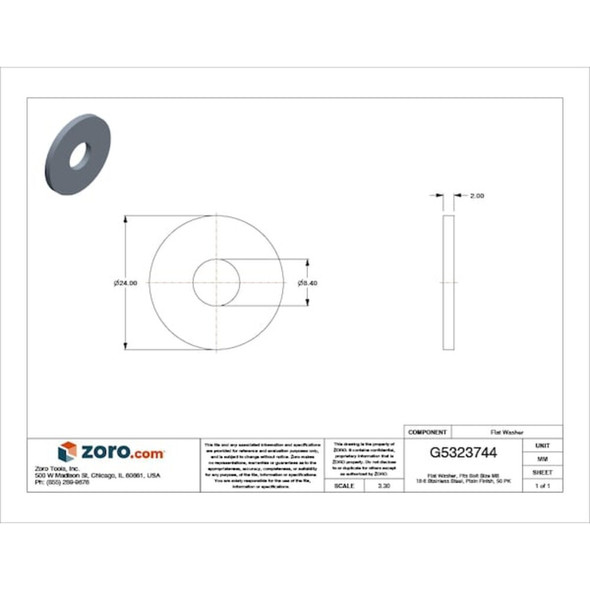 Flat Washer, For Screw Size M8 ,Stainless Steel Plain Finish, 50 PK  M51530.080.0001