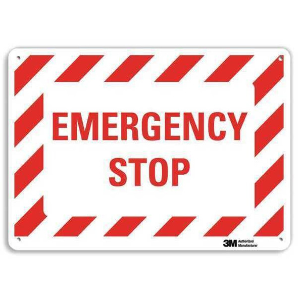Emergency STOP, 7 in x 10 in, Vertical Rectangle, Aluminum, U7-1154-NA_10x7